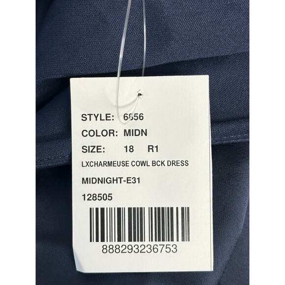 After Six NWT Blue Draped Cowl-Back Princess Line Dress Front Slit Formal 18 - Picture 6 of 8